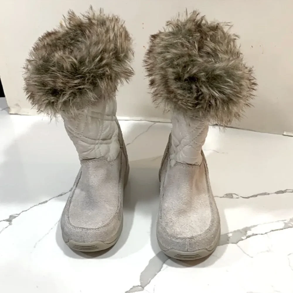 Timberland | Leather Faux Fur Girls White GV Cream Toddler Boots Size 7